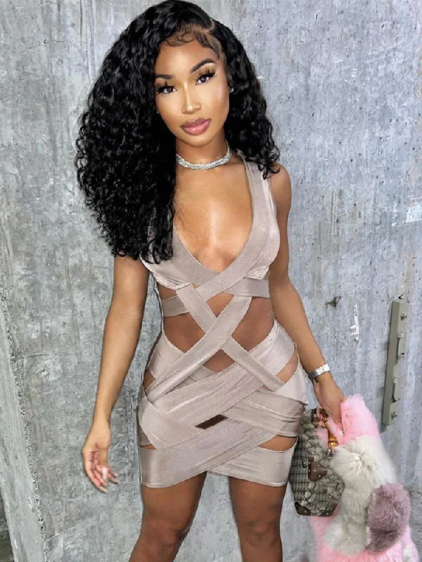 Julia Fashion - Sexy Bandage Hollow Out Bodycon Mini Dress