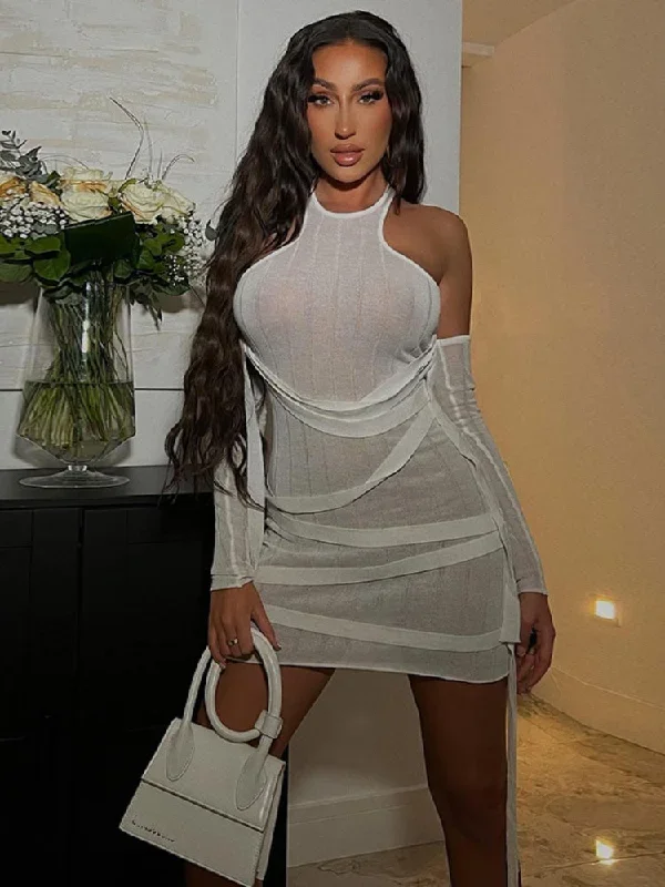 Julia Fashion - Sexy O Neck Off Shoulder Backless Bodycon Mini Dress