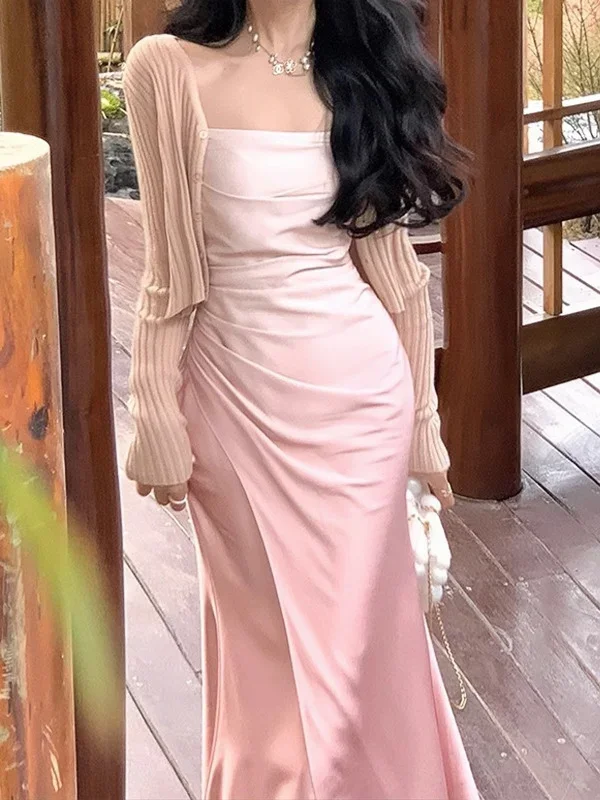 TastyHottie - Ombre Shirred Midi Spaghetti Strap Party Dress