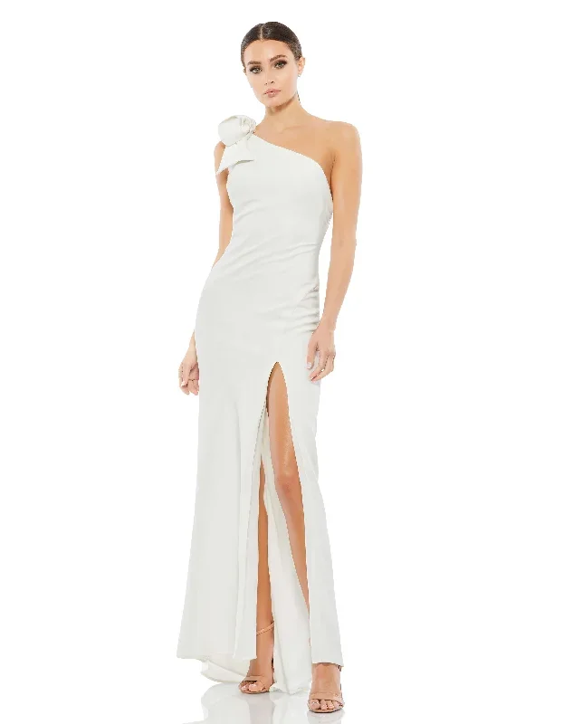 Bow One Shoulder Side Slit Gown