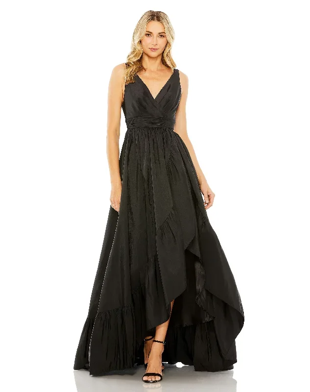 Taffeta Hi-Low Ruffle Gown