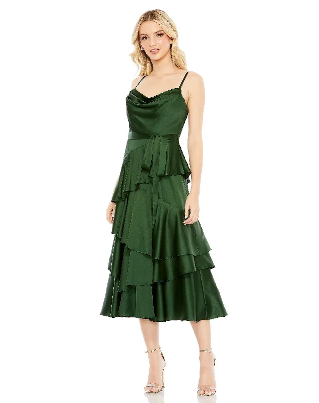 Charmeuse Ruffle Tiered Spaghetti Strap Dress