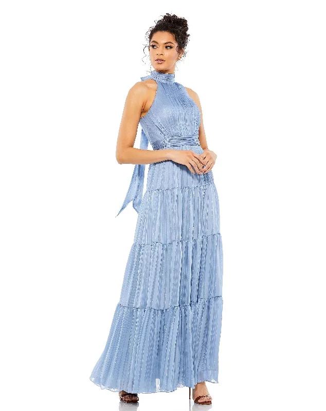 Tie Neck Tiered Halter Gown