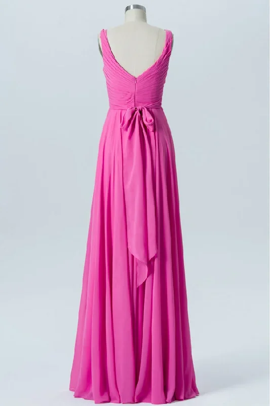 a-line-hot-pink-v-neck-long-bridesmaid-dress