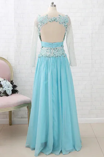 aqua-blue-chiffon-cutout-back-appliques-long-bridesmaid-dress