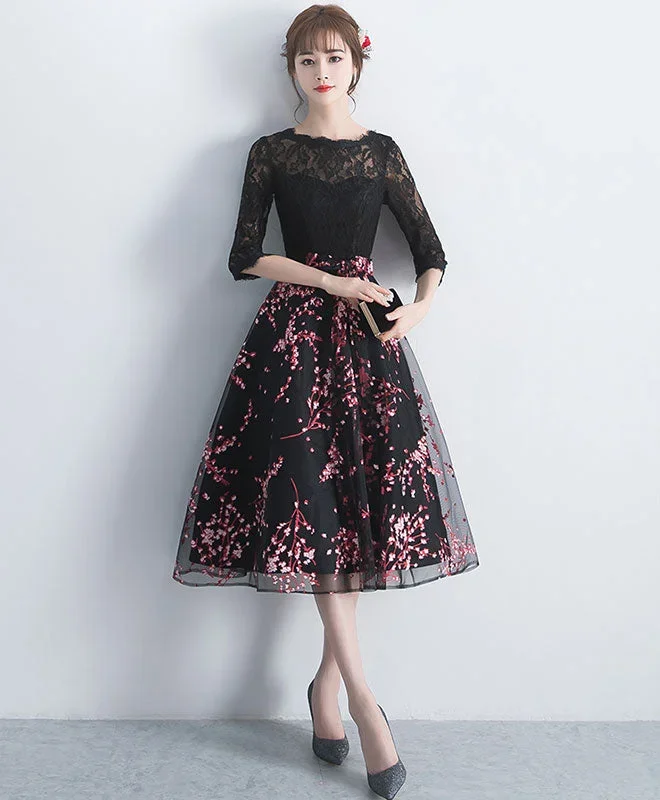 black-lace-tulle-short-prom-dress-black-lace-bridesmaid-dress