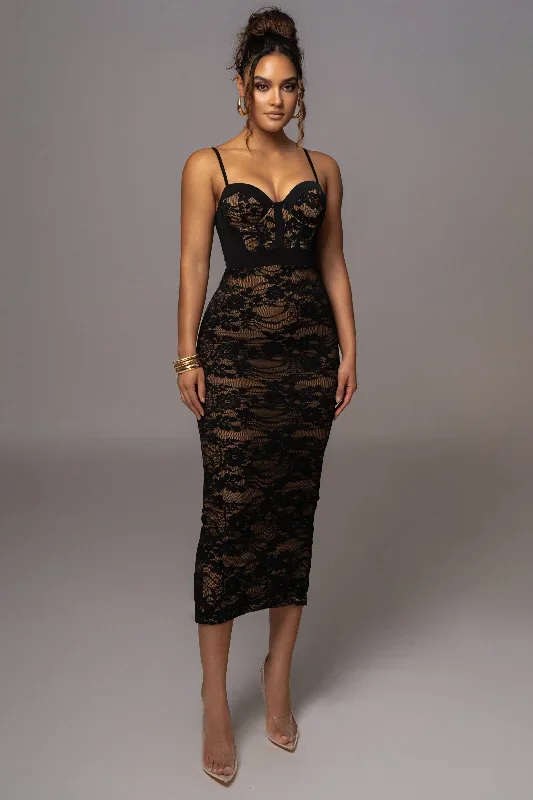 black-mesh-and-lace-bustier-midi-dress