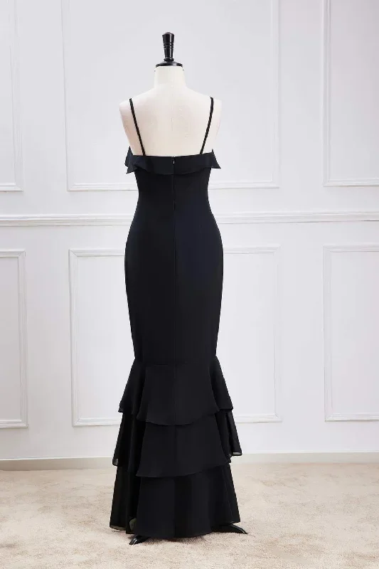 black-straps-ruffle-multi-layer-chiffon-maxi-dress