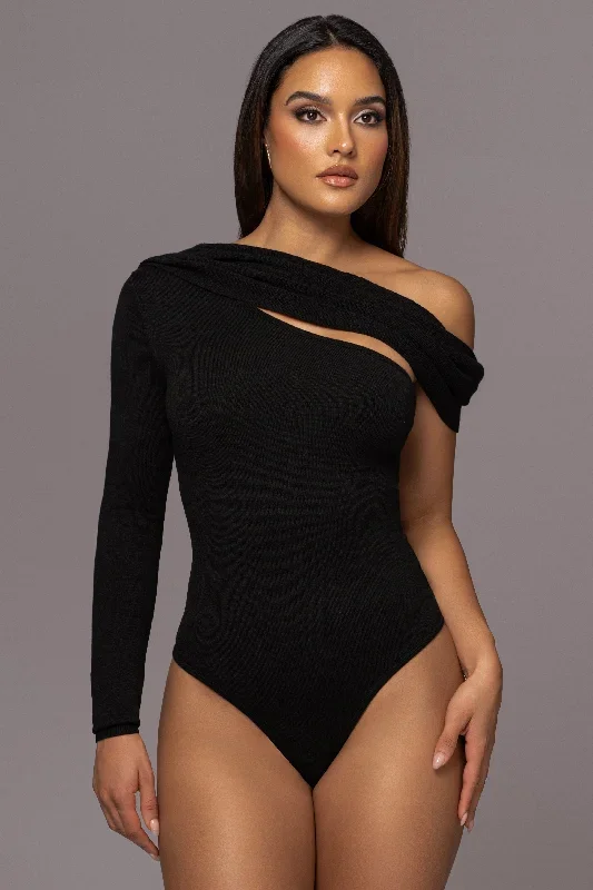 Black Zoie Knit One Shoulder Bodysuit