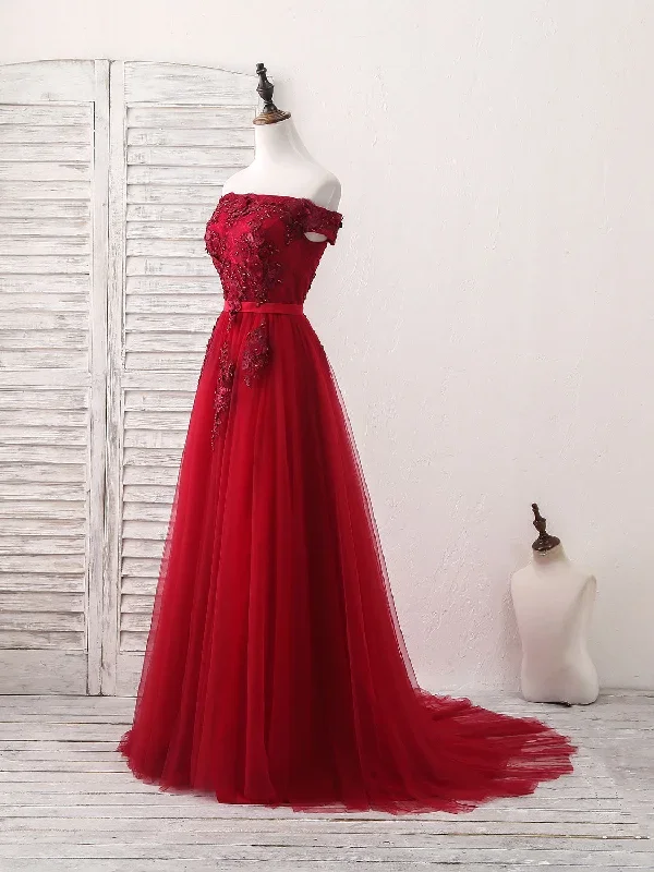 burgundy-off-shoulder-tulle-lace-applique-long-prom-dress-evening-dress