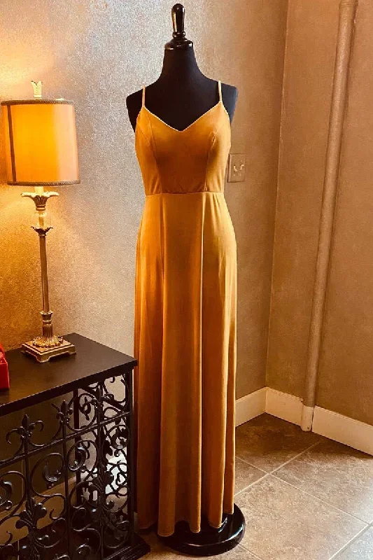 Burnt Orange Velvet Backless Long Bridesmaid Dress