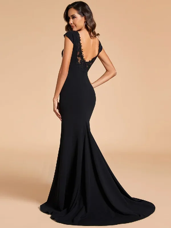 cap-sleeve-deep-v-neck-backless-fishtail-wedding-dress-eh0171a