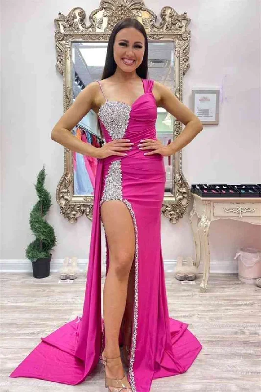 chic-asymmertrical-fuchsia-beaded-long-porm-dress