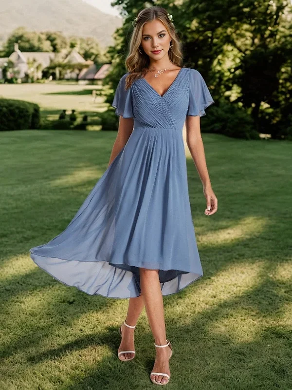 chic-v-neck-asymmetrical-hem-ruffles-sleeve-pleated-chiffon-wedding-guest-dress-eg01923