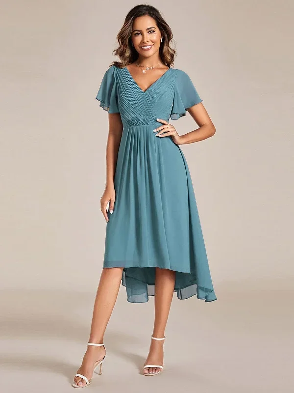 chic-v-neck-asymmetrical-hem-ruffles-sleeve-pleated-chiffon-wedding-guest-dress-eg01923