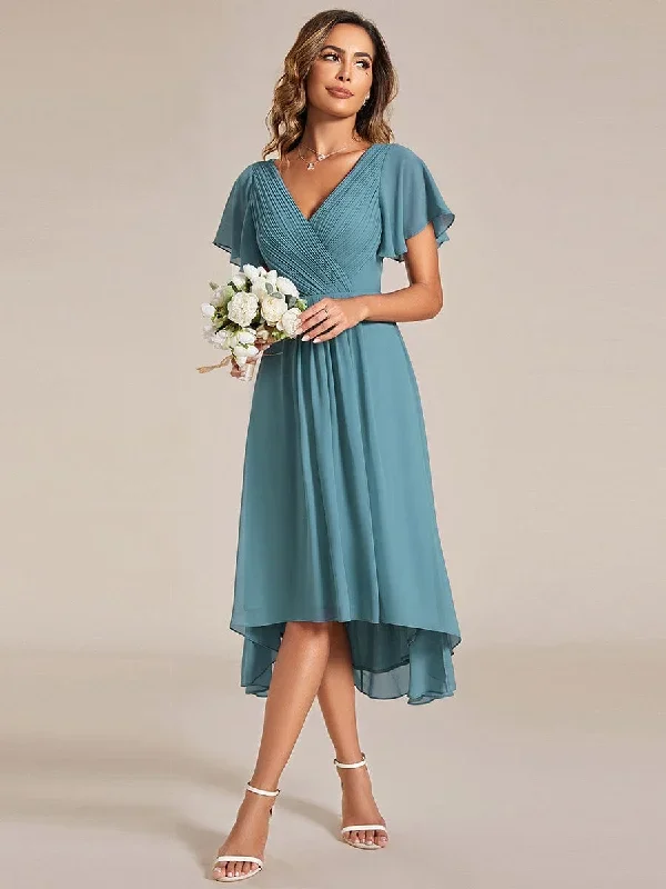 chic-v-neck-asymmetrical-hem-ruffles-sleeve-pleated-chiffon-wedding-guest-dress-eg01923