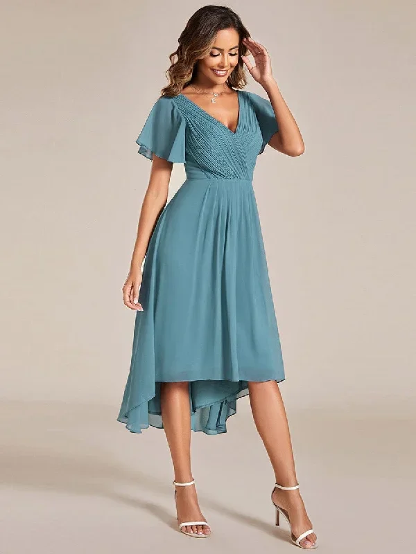 chic-v-neck-asymmetrical-hem-ruffles-sleeve-pleated-chiffon-wedding-guest-dress-eg01923