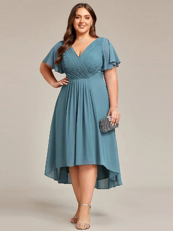 chic-v-neck-asymmetrical-hem-ruffles-sleeve-pleated-chiffon-wedding-guest-dress-eg01923