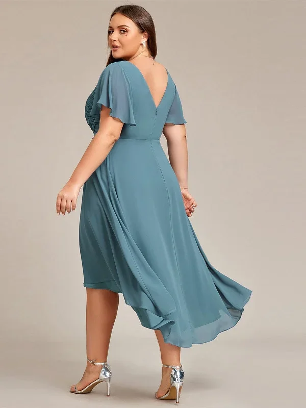 chic-v-neck-asymmetrical-hem-ruffles-sleeve-pleated-chiffon-wedding-guest-dress-eg01923