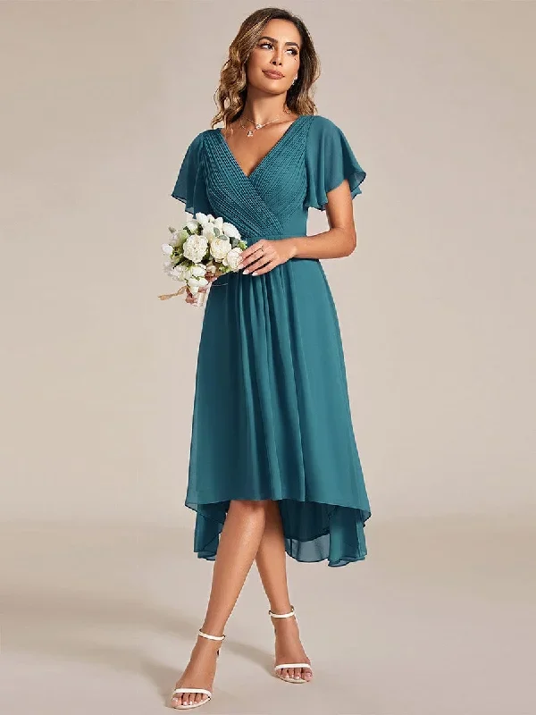 chic-v-neck-asymmetrical-hem-ruffles-sleeve-pleated-chiffon-wedding-guest-dress-eg01923