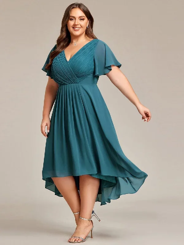 chic-v-neck-asymmetrical-hem-ruffles-sleeve-pleated-chiffon-wedding-guest-dress-eg01923