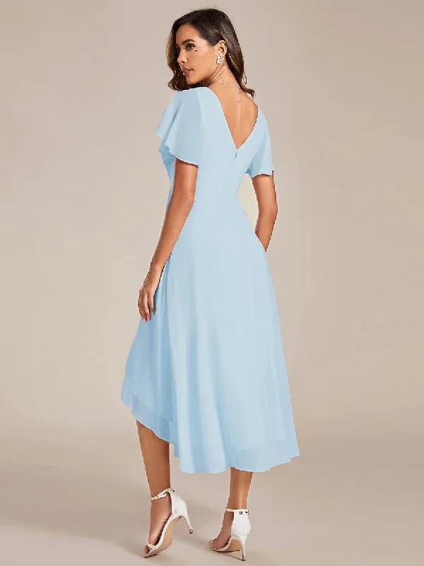 chic-v-neck-asymmetrical-hem-ruffles-sleeve-pleated-chiffon-wedding-guest-dress-eg01923