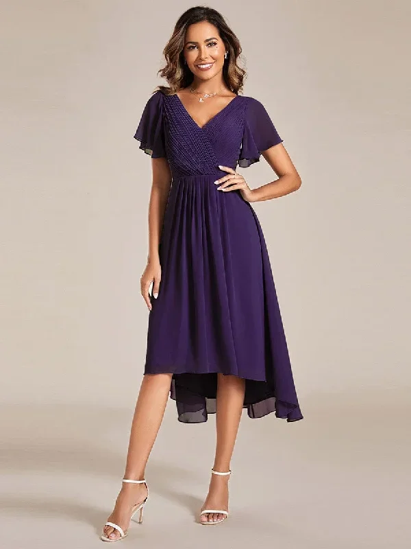 chic-v-neck-asymmetrical-hem-ruffles-sleeve-pleated-chiffon-wedding-guest-dress-eg01923