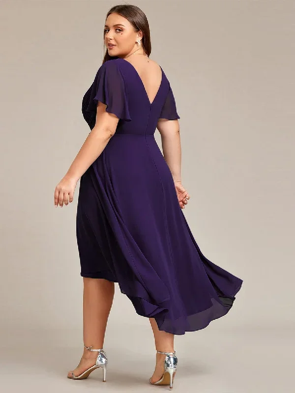 chic-v-neck-asymmetrical-hem-ruffles-sleeve-pleated-chiffon-wedding-guest-dress-eg01923