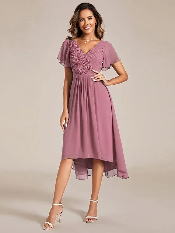 chic-v-neck-asymmetrical-hem-ruffles-sleeve-pleated-chiffon-wedding-guest-dress-eg01923