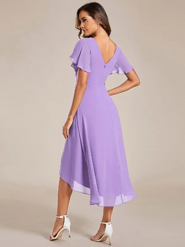 chic-v-neck-asymmetrical-hem-ruffles-sleeve-pleated-chiffon-wedding-guest-dress-eg01923