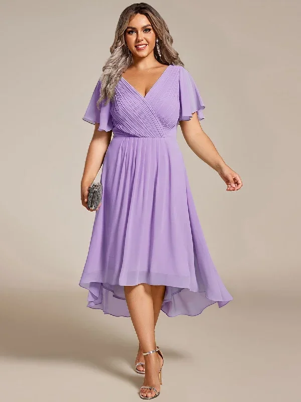 chic-v-neck-asymmetrical-hem-ruffles-sleeve-pleated-chiffon-wedding-guest-dress-eg01923