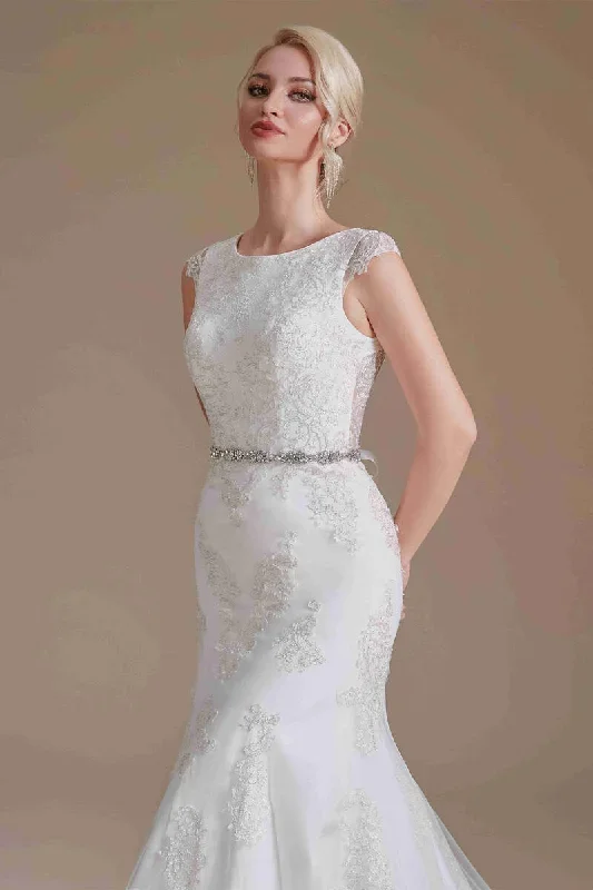 crew-neck-white-lace-long-wedding-dress-with-cap-sleeves