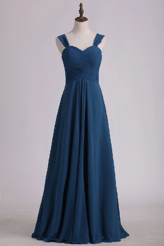 Dark Blue Sweetheart Backless A-Line Long Bridesmaid Dress