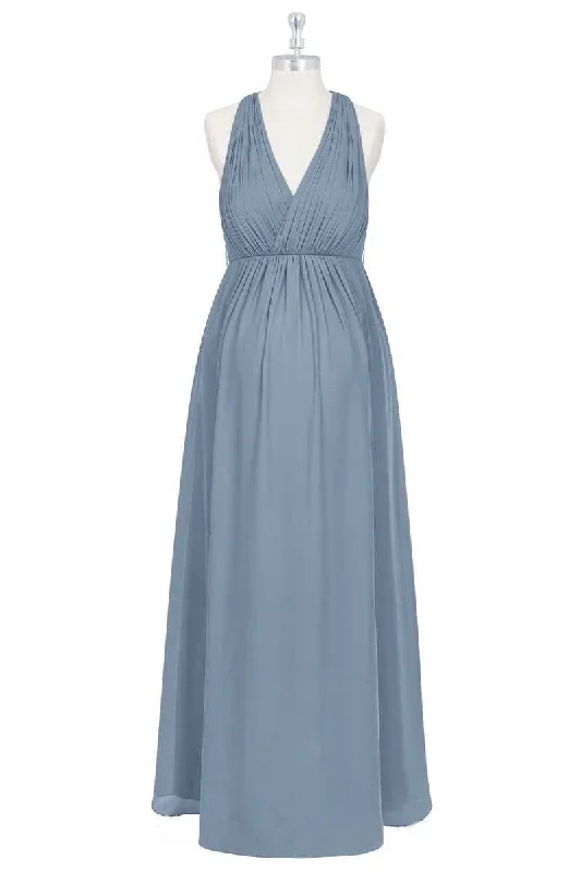 Dusty Blue Halter Backless Maternity Bridesmaid Dress