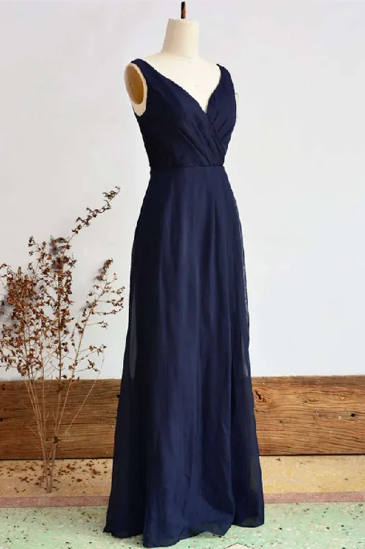 elegant-navy-blue-chiffon-bridesmaid-dress-with-slit