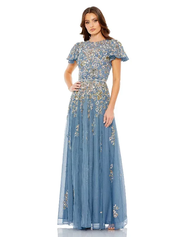 Embellished Butterfly Sleeve High Neck Gown