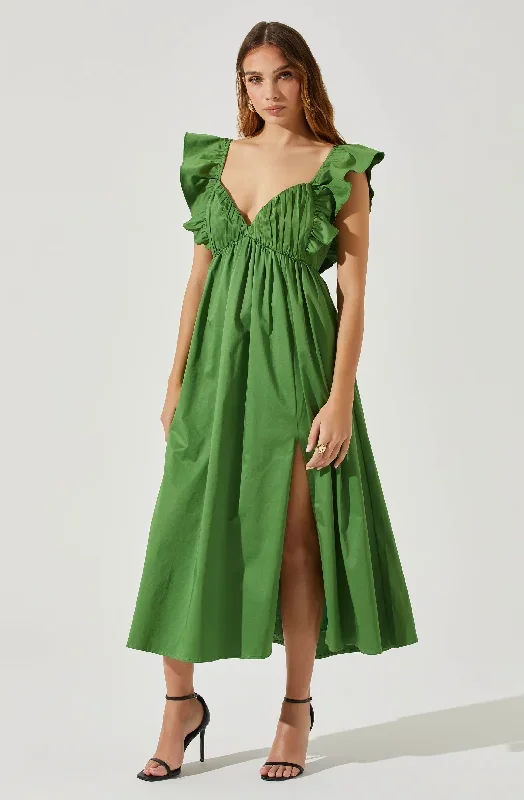 Flutter Sleeve Tie Back Maxi Dress