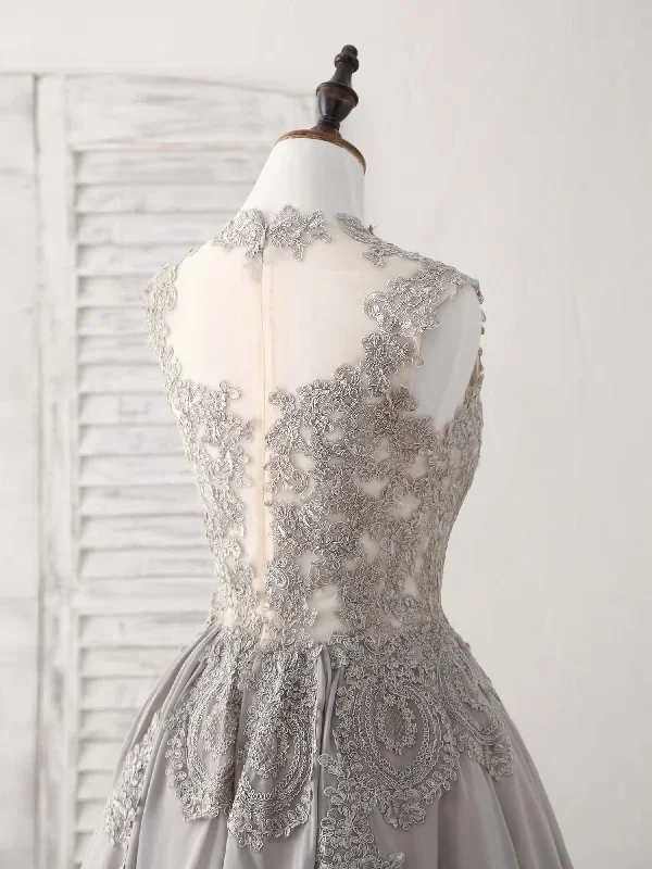 gray-high-neck-lace-chiffon-short-prom-dress-gray-bridesmaid-dress