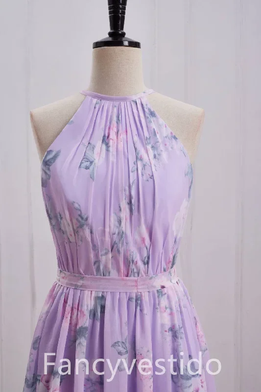 halter-purple-floral-print-a-line-chiffon-bridesmaid-dress