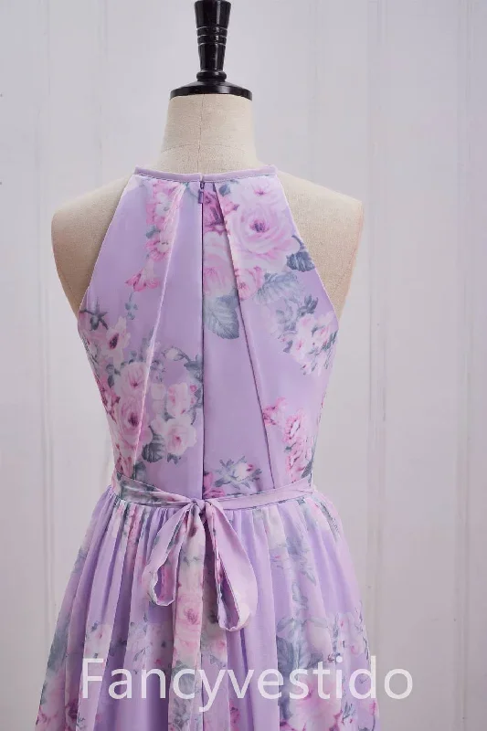 halter-purple-floral-print-a-line-chiffon-bridesmaid-dress