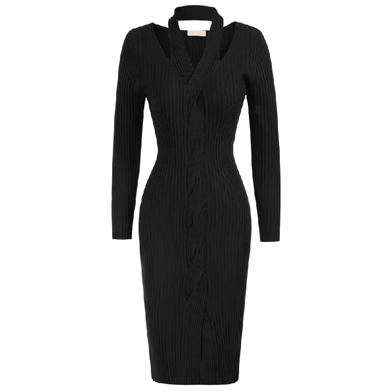 halterneck-sweater-dress-long-sleeve-front-slit-knitted-bodycon-dress