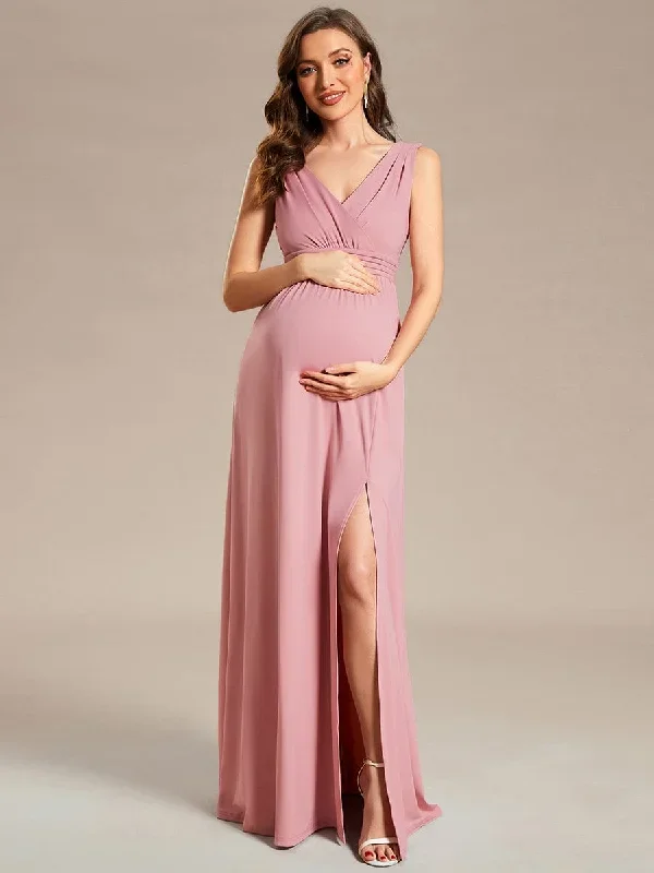 high-slit-sleeveless-a-line-stretchy-maxi-maternity-dress-ey01861