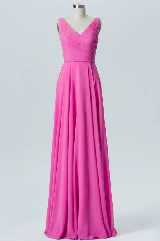 Hot Pink Sleeveless Bow Back Bridesmaid Dress