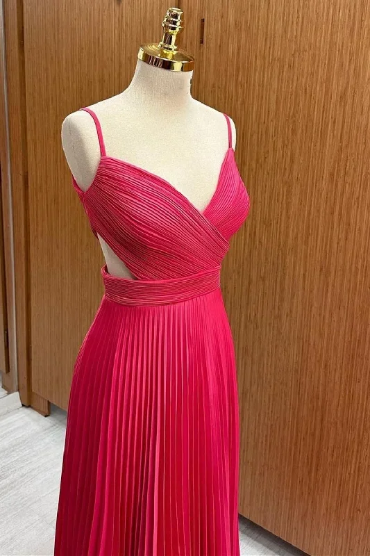 hot-pink-surplice-neck-pleated-maxi-dress