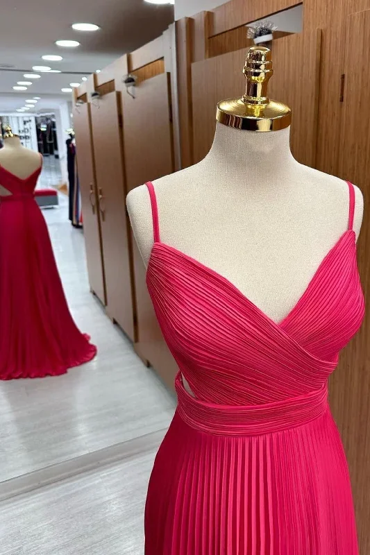 hot-pink-surplice-neck-pleated-maxi-dress