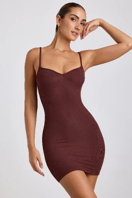 lira-sweetheart-neck-strap-mini-dress-chocolate