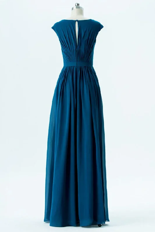 long-chiffon-teal-pleated-bridesmaid-dress