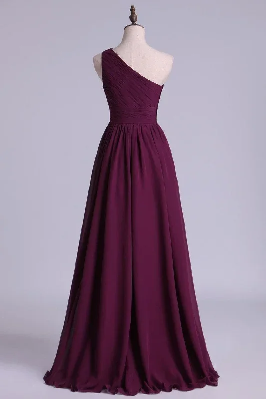 magenta-one-shoulder-a-line-long-maid-of-honor-dress