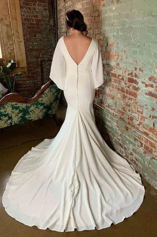 mermaid-v-neck-ivory-long-bridal-dress