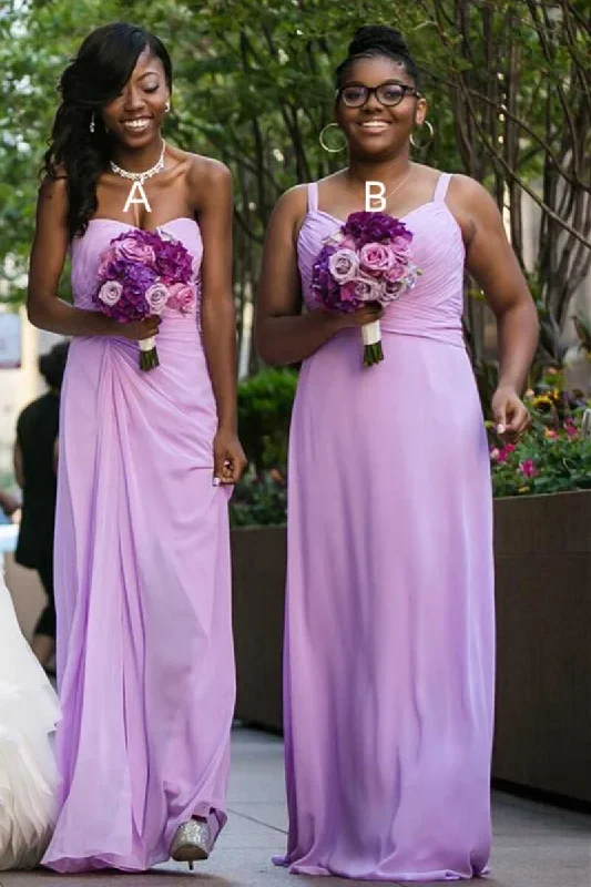 Mismatched Light Purple Chiffon Long Bridesmaid Dress